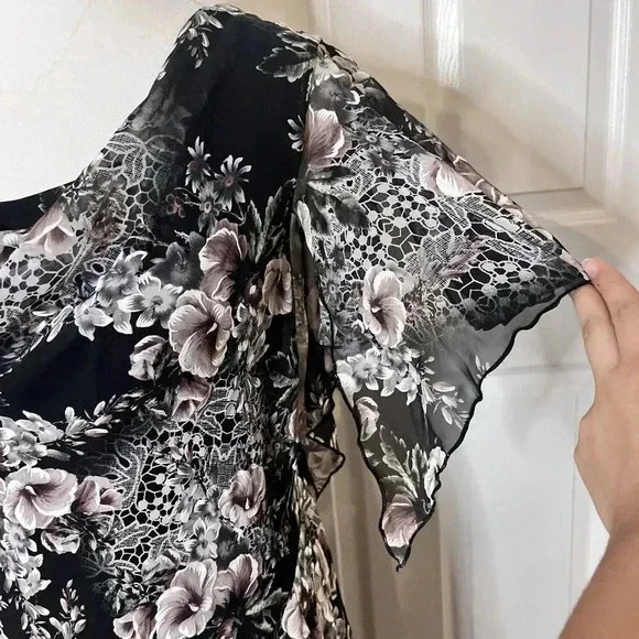 VTG Signature Robbie Bee Womens Floral Asymmetrical Midi Dress 14W Fairy Goth - Picture 8 of 14